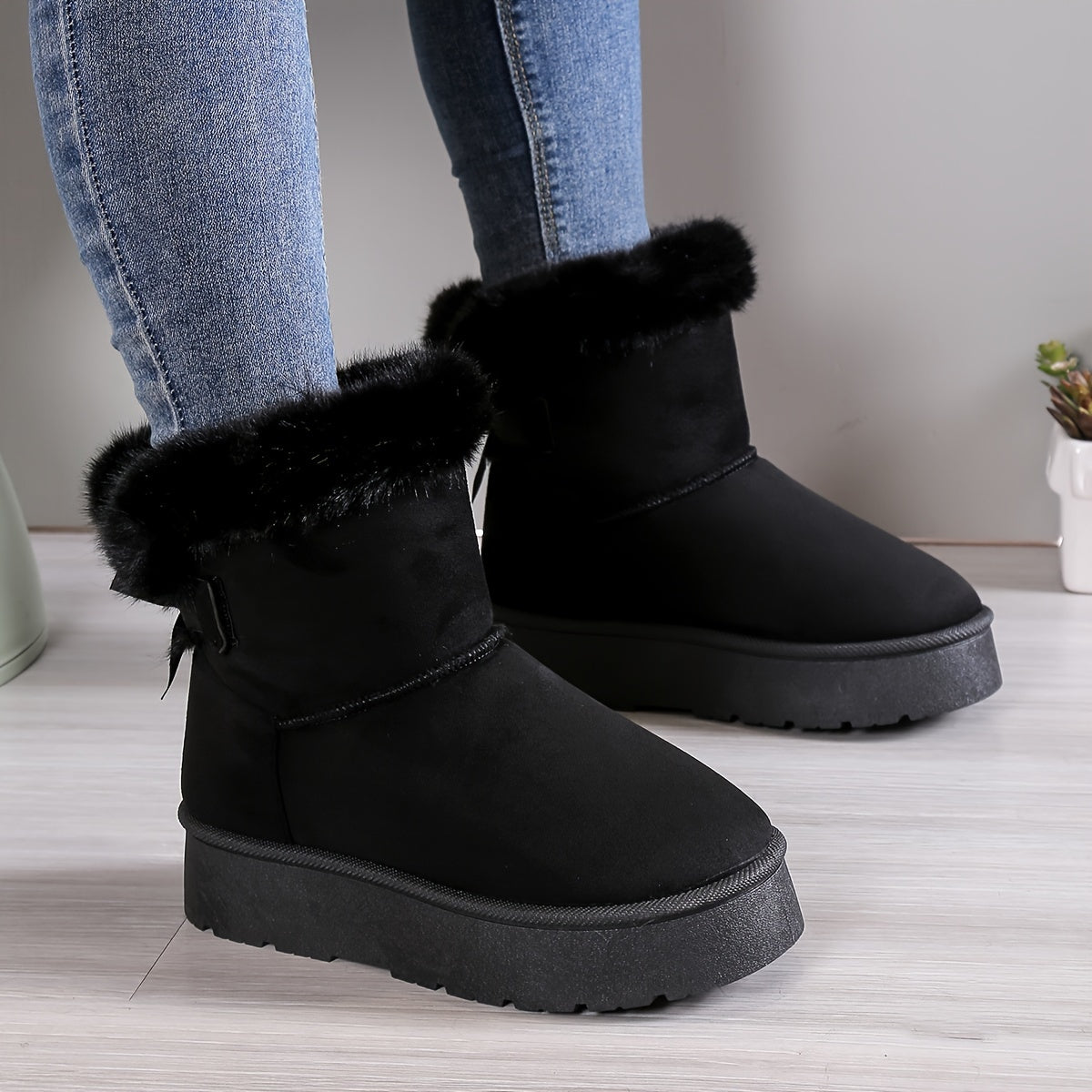 Plush Bow Knot Winter Boots | Stylish Warmth | Non-Slip Comfort