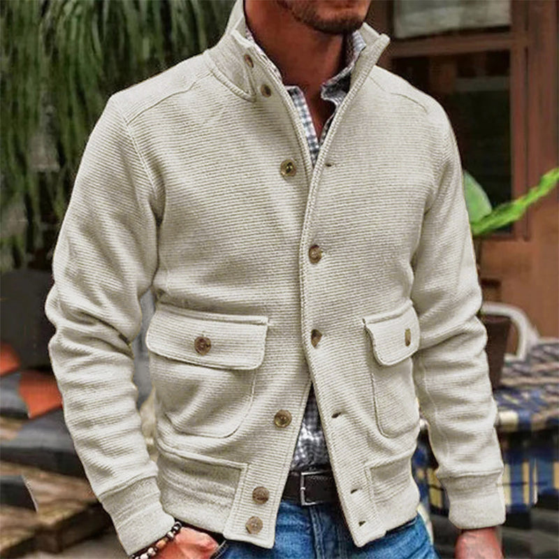 Men’s Stand Collar Turtleneck Jacket | Single-Breasted Smart Casual Coat