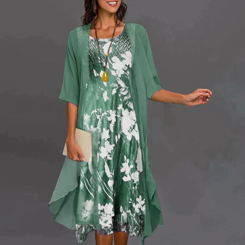 Floral Dress With Blazer | Two Piece | Midi Length