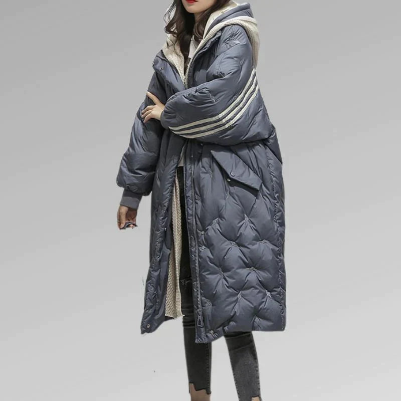 Women’s Long Quilted Jacket with Hood | Warm Padded Winter Coat