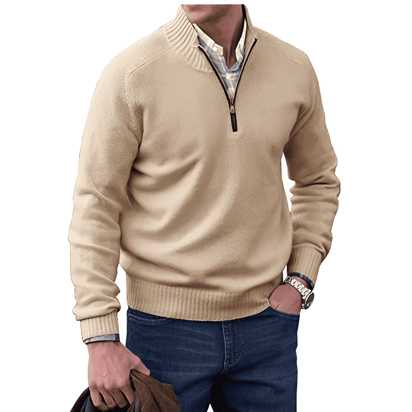 Men’s Quarter Zip Sweater in Classic Knitwear Style | Warm Winter Jumper