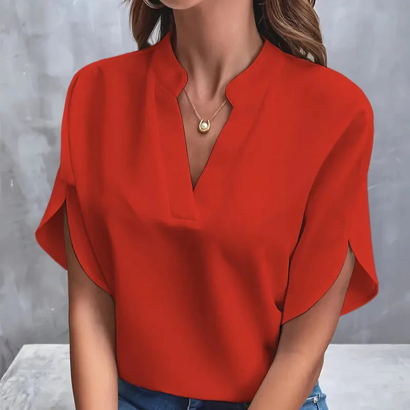 Short Sleeve Blouse for Women | V-Neck Fit | Lightweight Style | Office to Casual Wear