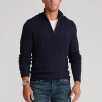 Men’s Half Zip Sweater | Quarter Zip Jumper | Ribbed Hem | Smart Knitwear