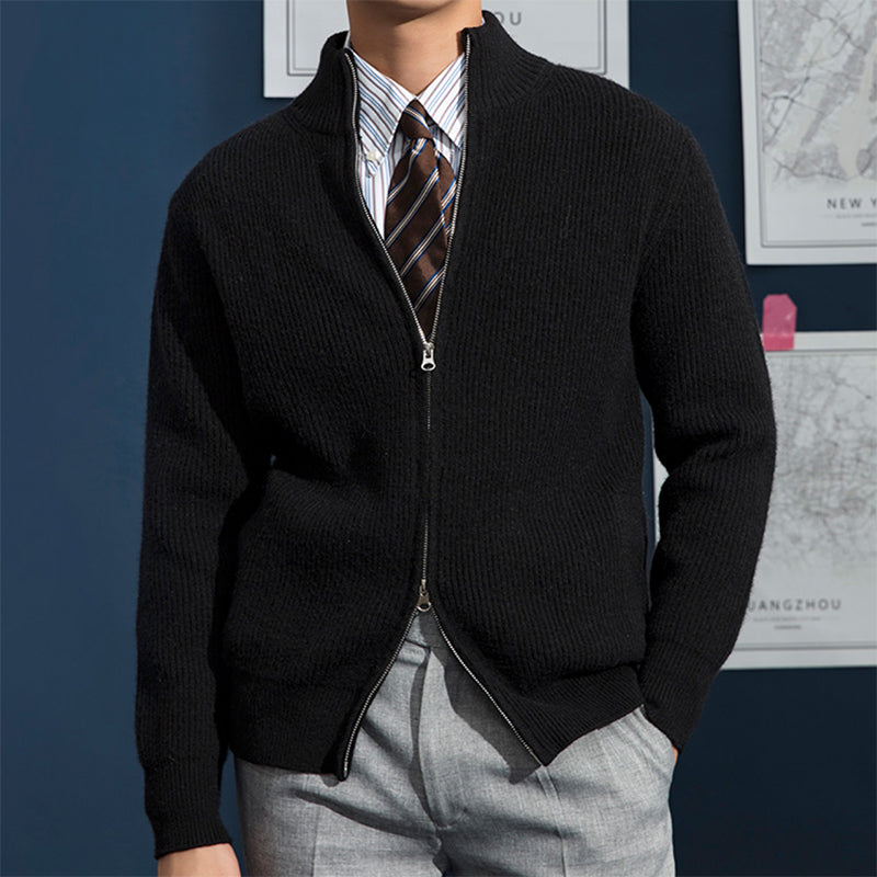 Men’s Ribbed Knit Cardigan | Zip-Up Sweater | Midweight Layer | Smart Casual Autumn Knitwear