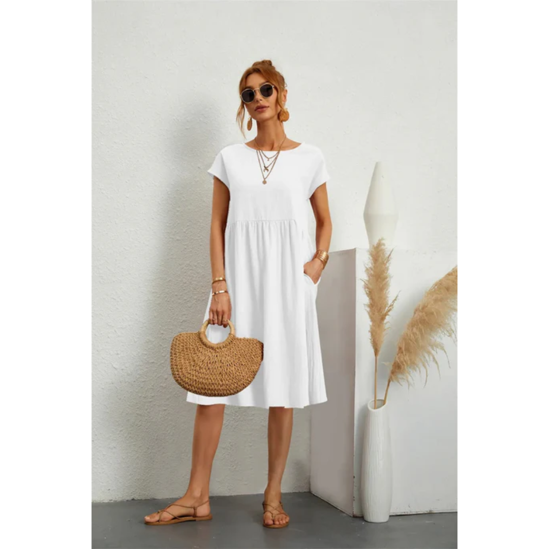 Women’s Elegant Summer Midi Dress with Short Sleeves | Wedding Guest & Party Dress