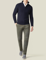 Men’s Cable Knit Jumper | Quarter Zip Sweater | Funnel Neck | Warm Winter Layer