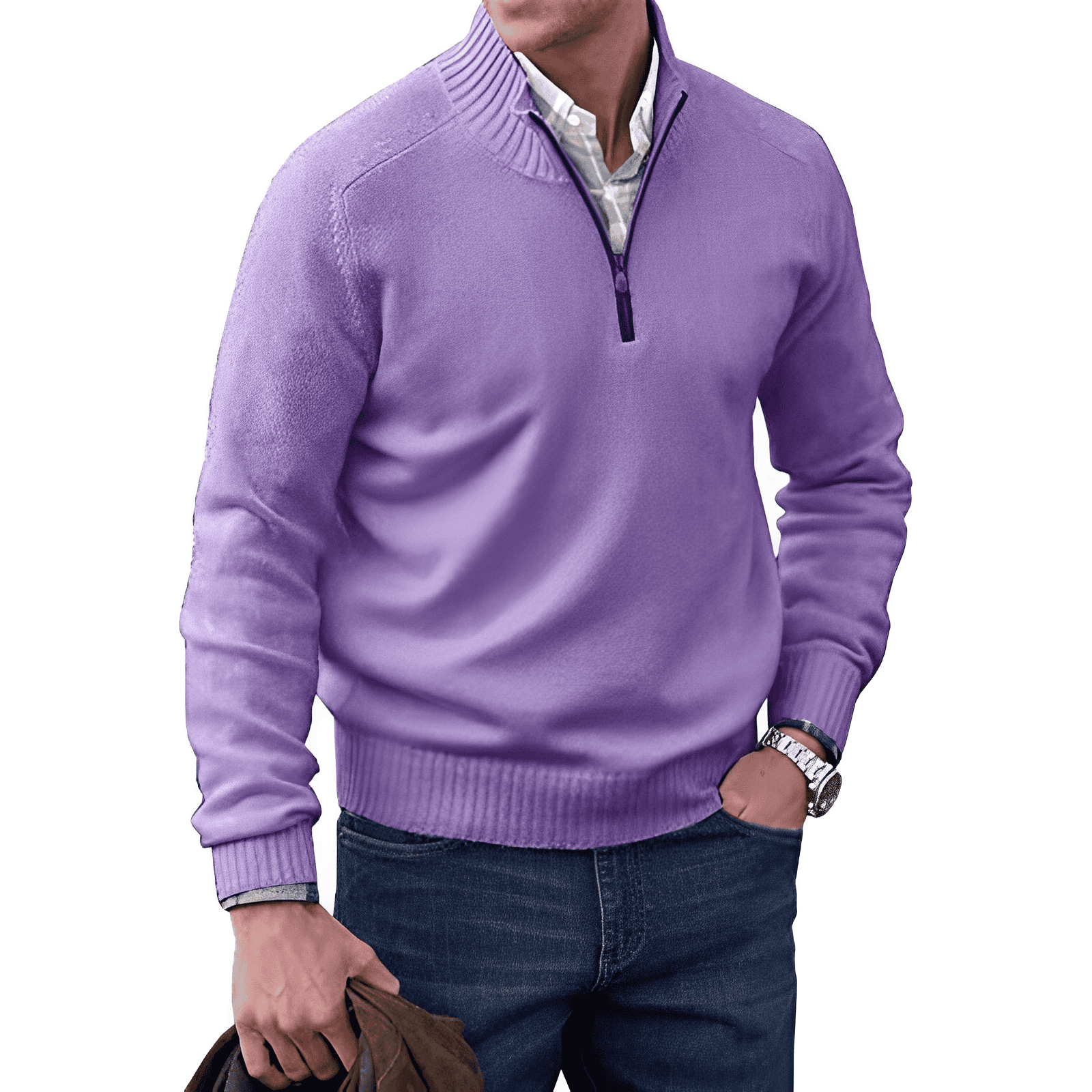 Men’s Quarter Zip Sweater in Classic Knitwear Style | Warm Winter Jumper