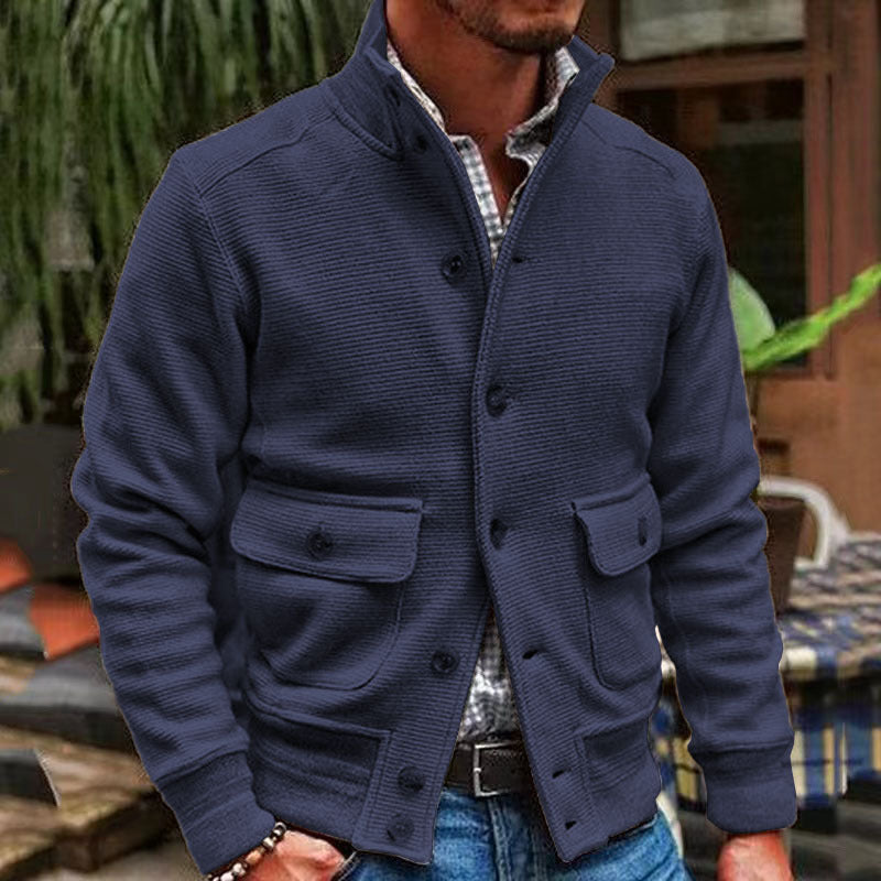 Men’s Stand Collar Turtleneck Jacket | Single-Breasted Smart Casual Coat