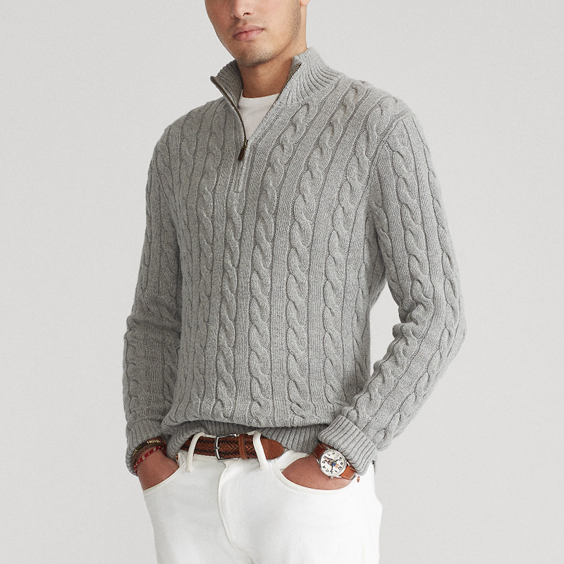 Men’s Half Zip Sweater | Quarter Zip Jumper | Ribbed Hem | Smart Knitwear