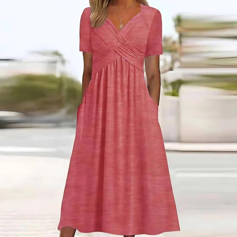 Soft A-Line Midi Dress | V-Neck | Elegant Fit