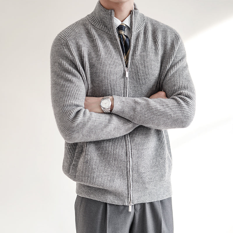 Men’s Ribbed Knit Cardigan | Zip-Up Sweater | Midweight Layer | Smart Casual Autumn Knitwear