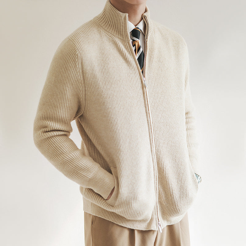 Men’s Ribbed Knit Cardigan | Zip-Up Sweater | Midweight Layer | Smart Casual Autumn Knitwear