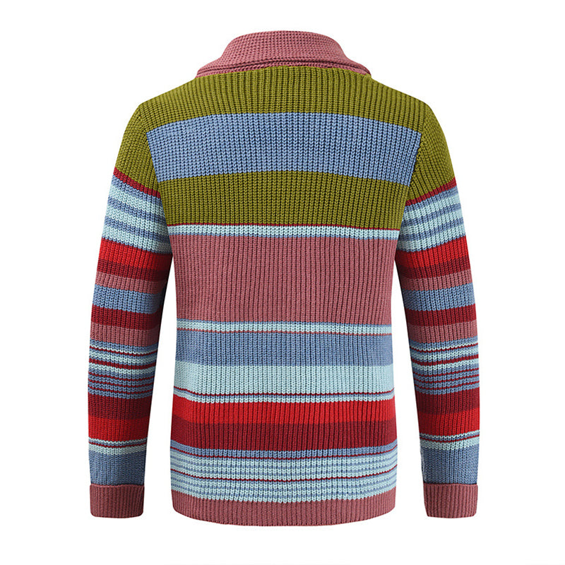 Men’s Knitted Cardigan with Lapel Collar in Colourblock Style | Smart Casual Jumper