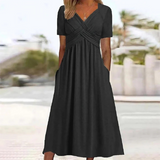Women’s A-Line Midi Dress with V-Neck Elegant Fit | Wedding Guest & Party Dress