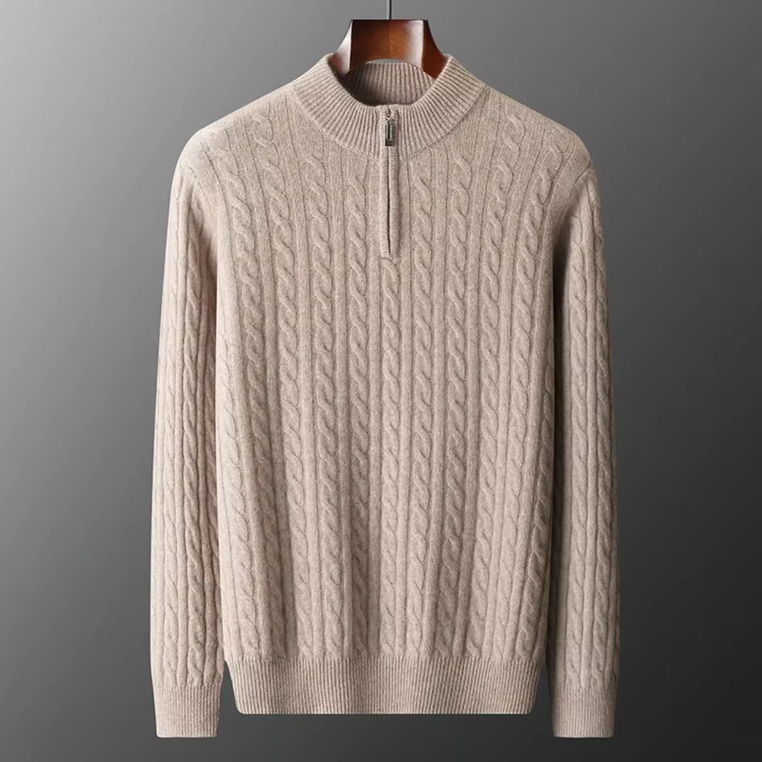 Quarter Zip Cable Knit Sweater | Slim Fit | Warm Autumn Layer | Men's Jumper