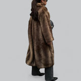 Women’s Long Faux Fur Trench Coat | Relaxed Fit | Elegant Dark Brown | Plush and Warm | Winter Statement Style