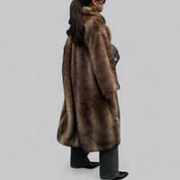 Women’s Long Faux Fur Trench Coat | Relaxed Fit | Elegant Dark Brown | Plush and Warm | Winter Statement Style