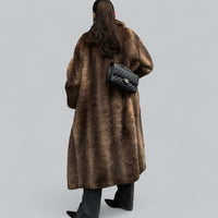 Women’s Long Faux Fur Trench Coat | Relaxed Fit | Elegant Dark Brown | Plush and Warm | Winter Statement Style