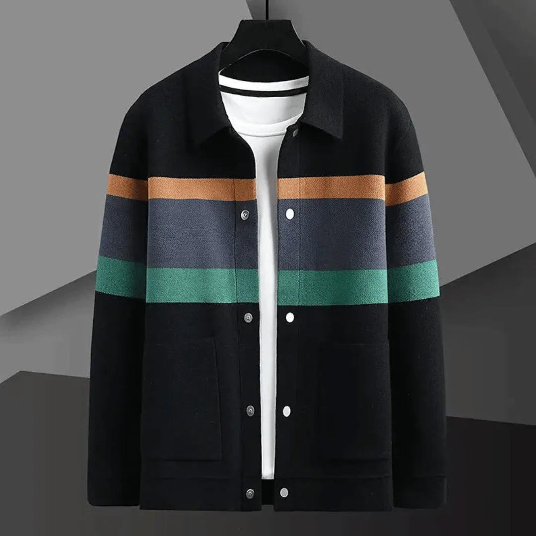 Men’s Polo Cardigan | Colour Block Knit | Casual Smart Layer