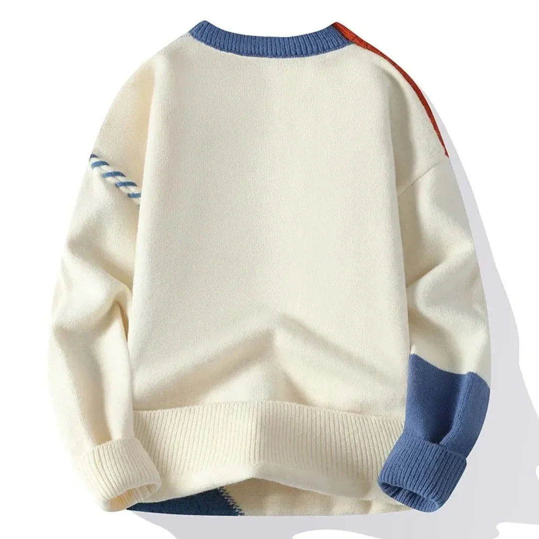 Men’s Patchwork Knit Sweater | Casual Winter Layer | Colour Block Style