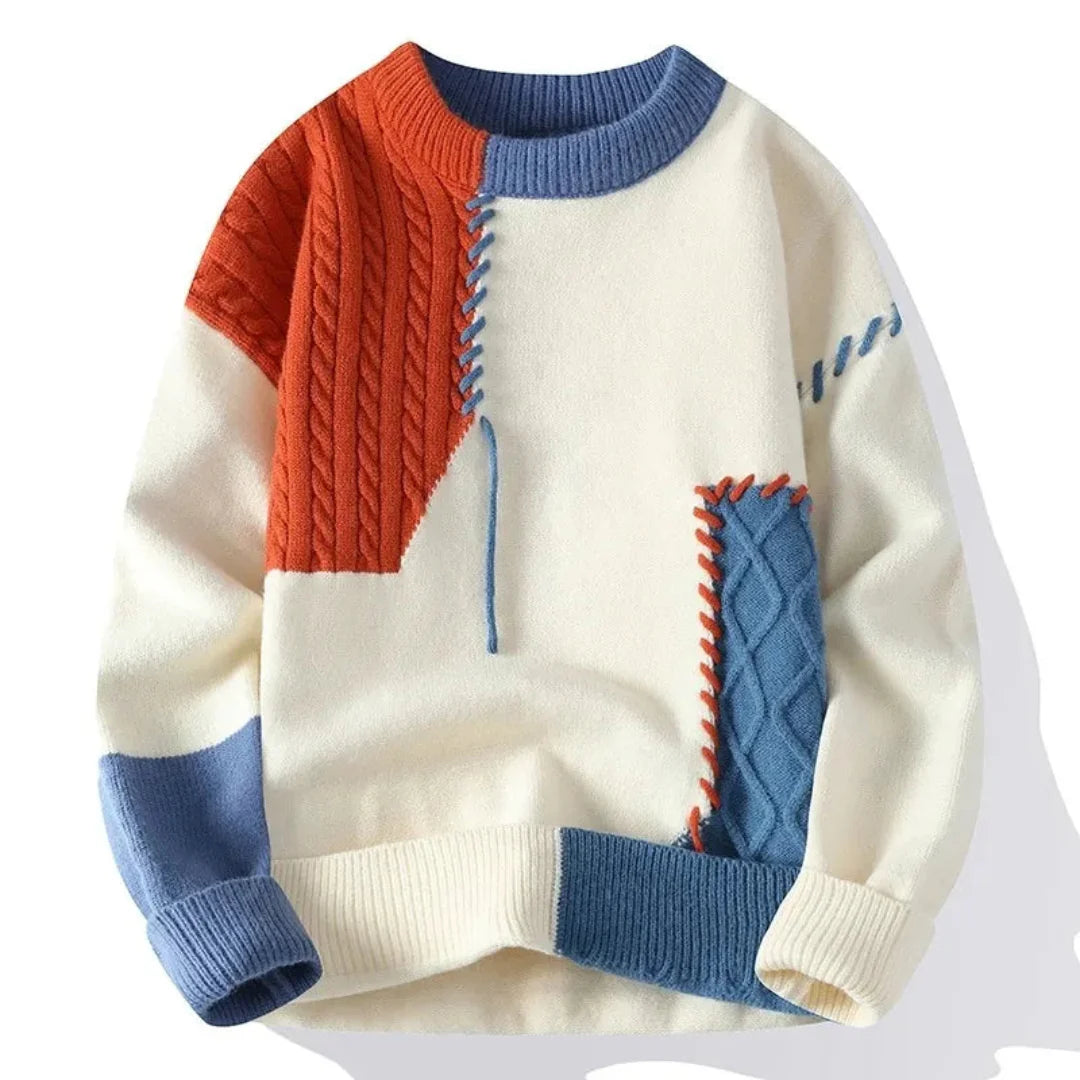 Men’s Patchwork Knit Sweater | Casual Winter Layer | Colour Block Style