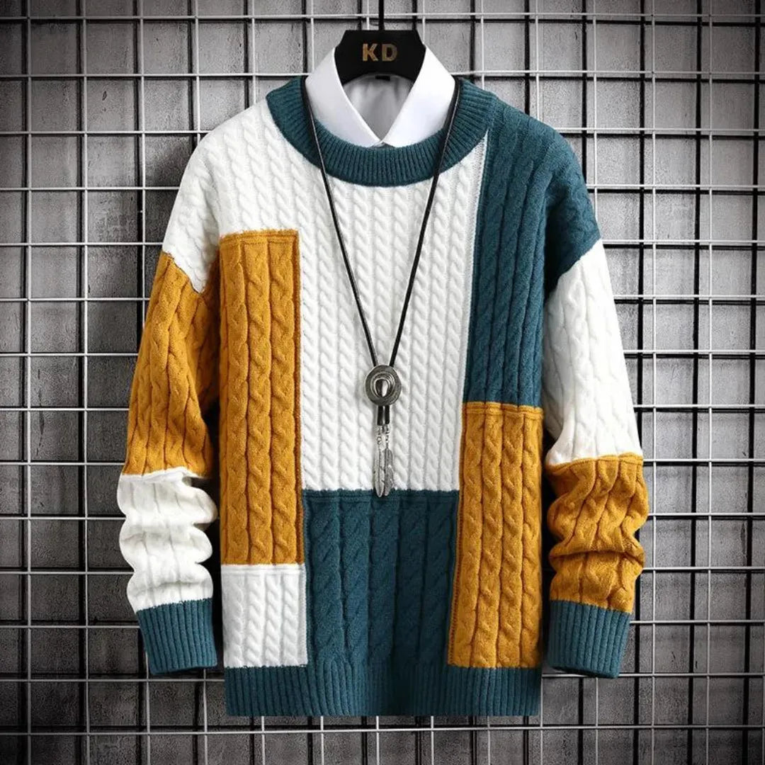 Patchwork Colour Block Sweater | Relaxed Fit | Modern Knitwear