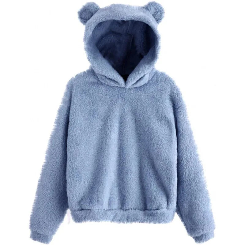 Women’s Fluffy Winter Hoodie with Ears | Cozy Ladies Fleece Jacket
