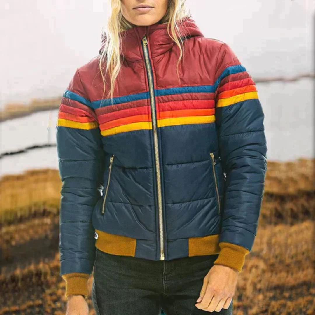 Women’s Colour-Block Puffer Jacket | High Collar | Insulated Winter Coat