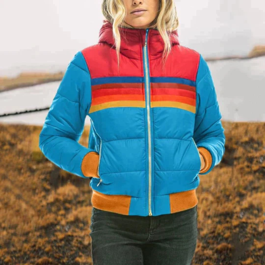 Women’s Colour-Block Puffer Jacket | High Collar | Insulated Winter Coat