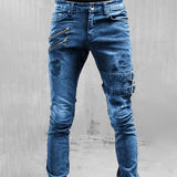 Men’s Gothic Buckle Jeans | Ripped Slim Fit Denim with Straps