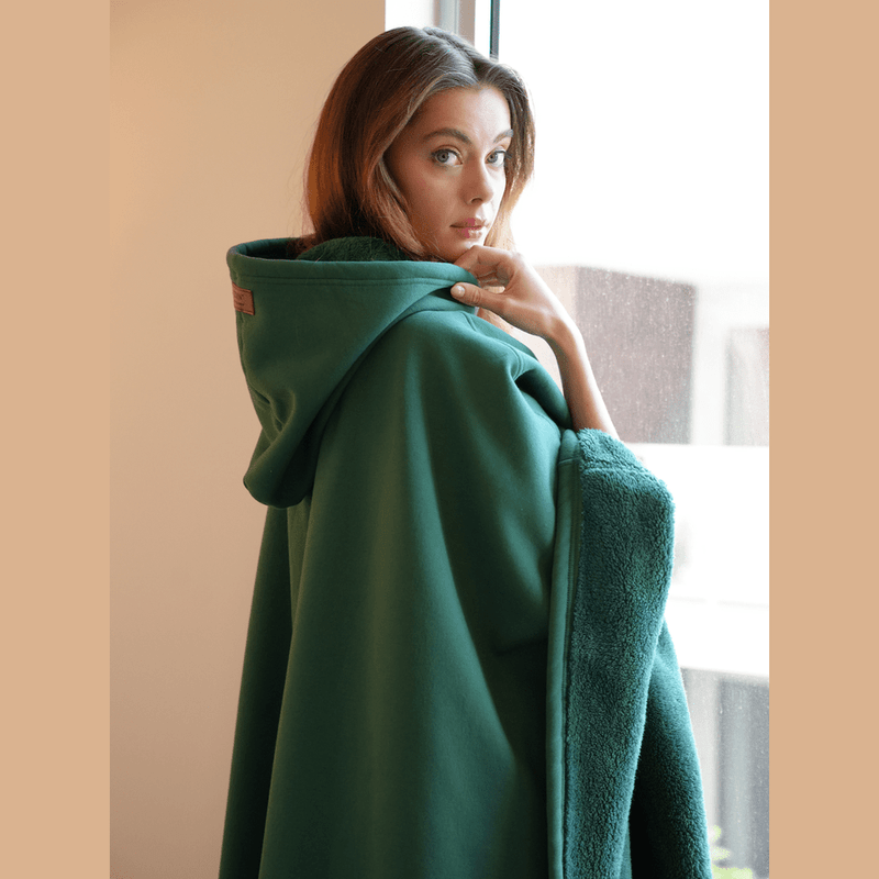 Women’s Hooded Poncho in Relaxed Draped Fit | Stylish Winter Coat