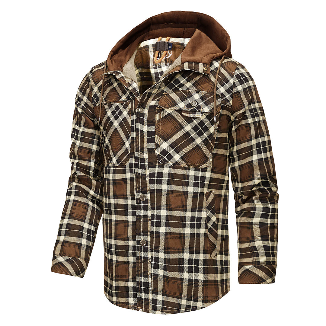 Men’s Lumberjack Hoodie Jacket in Winter Check Style | Warm Casual Coat