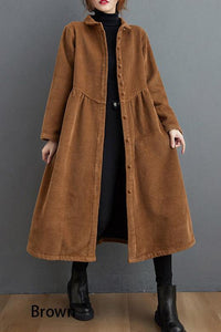 Women’s Corduroy Winter Coat in Long Overcoat Style | Warm Ladies Jacket for Autumn