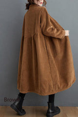 Women’s Corduroy Winter Coat in Long Overcoat Style | Warm Ladies Jacket for Autumn
