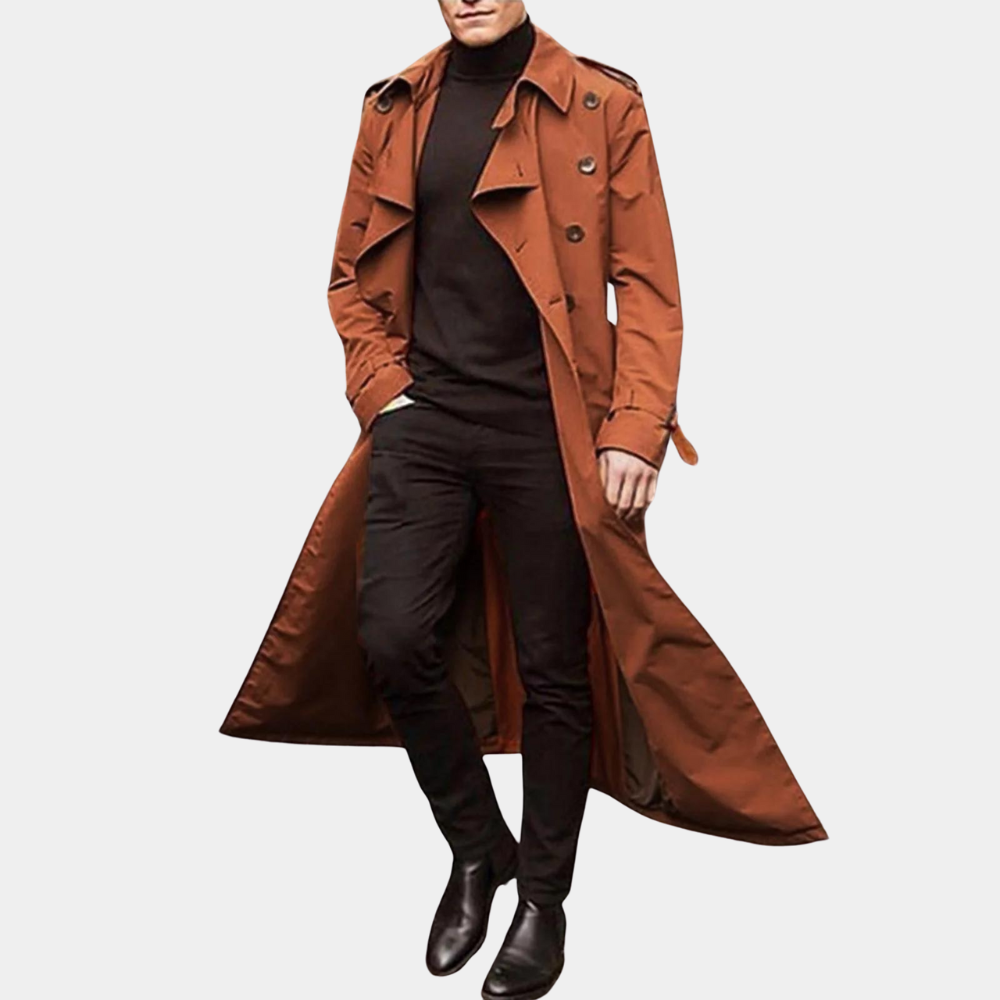 Men’s Long Trench Coat in Winter Casual Style | Warm Overcoat for Cold Weather