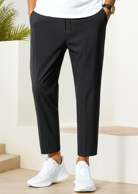 Men’s Slim-Fit Chino Trousers | Cropped Length | Adjustable Drawstring Waist | Lightweight Casual Pants