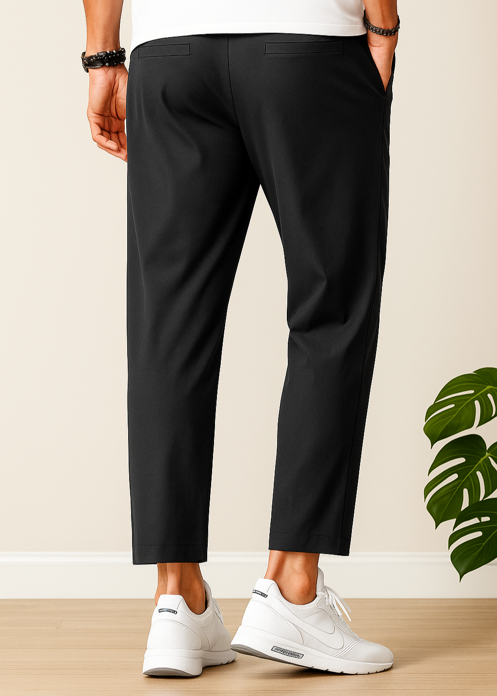 Men’s Slim-Fit Chino Trousers | Cropped Length | Adjustable Drawstring Waist | Lightweight Casual Pants