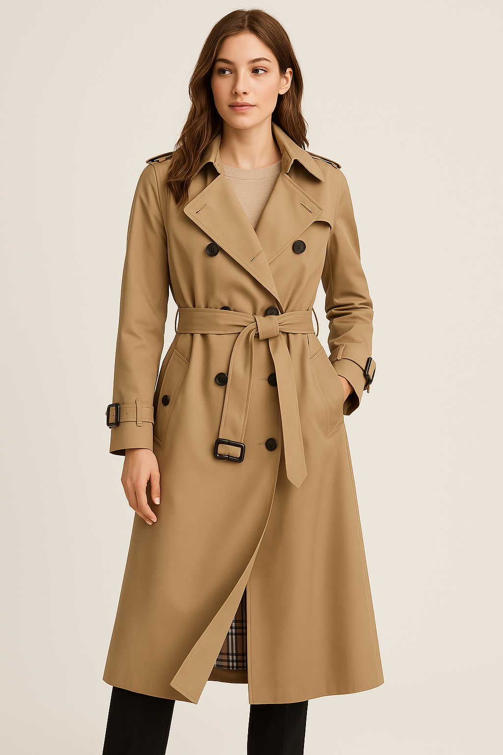 Women’s Belted Trench Coat | Double-Breasted Design | Longline Fit | Transitional Outerwear