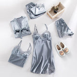 Women’s Satin Pyjama Set | Five-Piece Sleepwear | Lace Trim Details | Elegant Loungewear