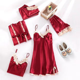 Women’s Satin Pyjama Set | Five-Piece Sleepwear | Lace Trim Details | Elegant Loungewear