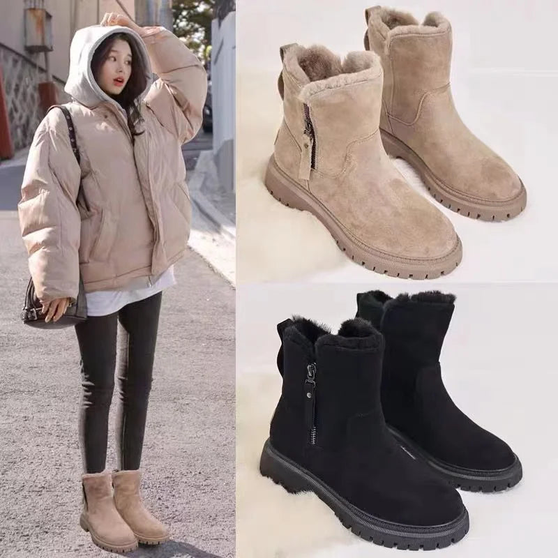 Women’s Mid-Calf Snow Boots | Warm Winter Footwear | Zipper Detail | Comfortable Cold-Weather Shoes