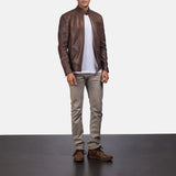 Men’s Brown Biker Jacket in Slim Fit Style | Classic Leather Look Jacket