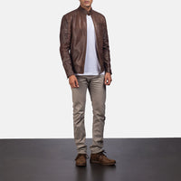 Men’s Brown Biker Jacket in Slim Fit Style | Classic Leather Look Jacket