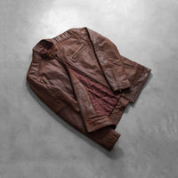 Men’s Brown Biker Jacket in Slim Fit Style | Classic Leather Look Jacket