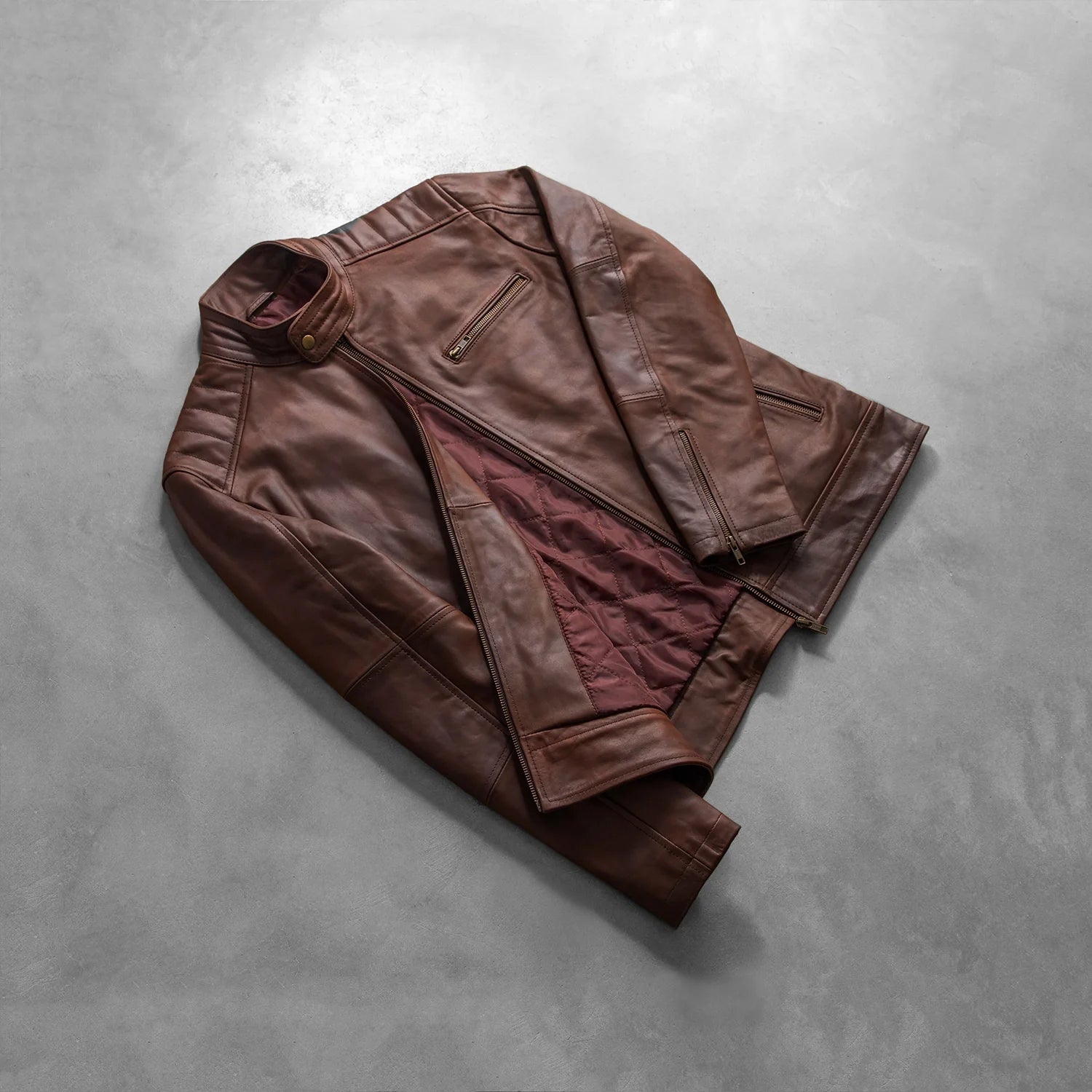 Men’s Brown Biker Jacket in Slim Fit Style | Classic Leather Look Jacket