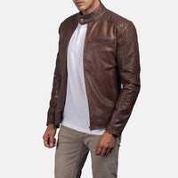 Men’s Brown Biker Jacket in Slim Fit Style | Classic Leather Look Jacket