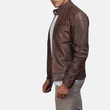 Men’s Brown Biker Jacket in Slim Fit Style | Classic Leather Look Jacket