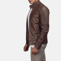 Men’s Brown Biker Jacket in Slim Fit Style | Classic Leather Look Jacket