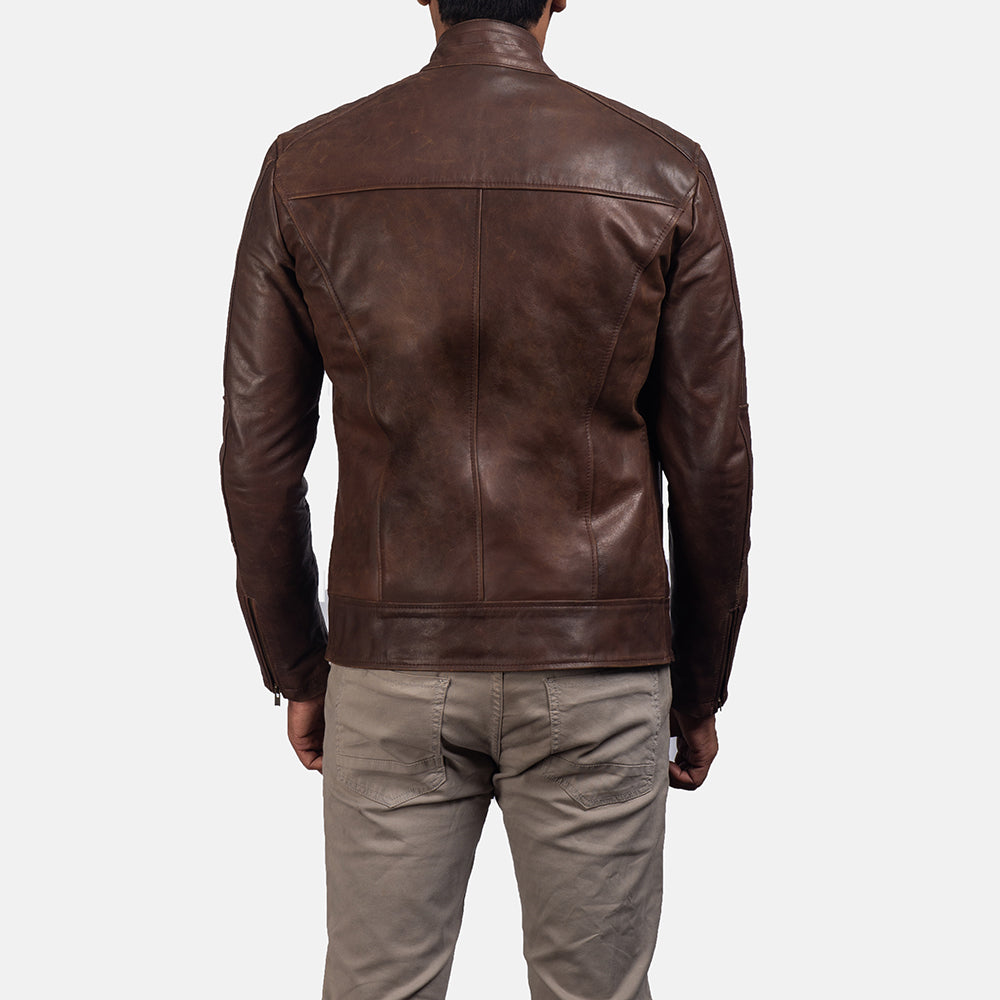 Men’s Brown Biker Jacket in Slim Fit Style | Classic Leather Look Jacket