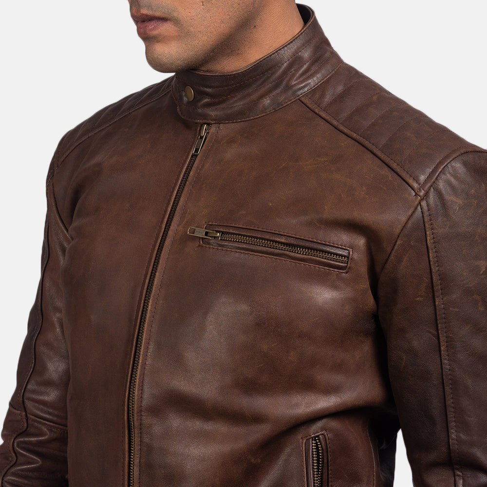 Men’s Brown Biker Jacket in Slim Fit Style | Classic Leather Look Jacket